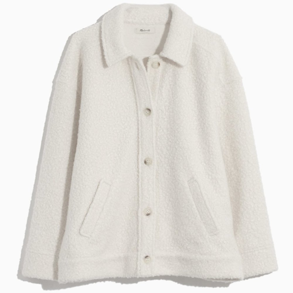 Madewell Cream Bouclé Button Up Bomber Jacket Coat - L